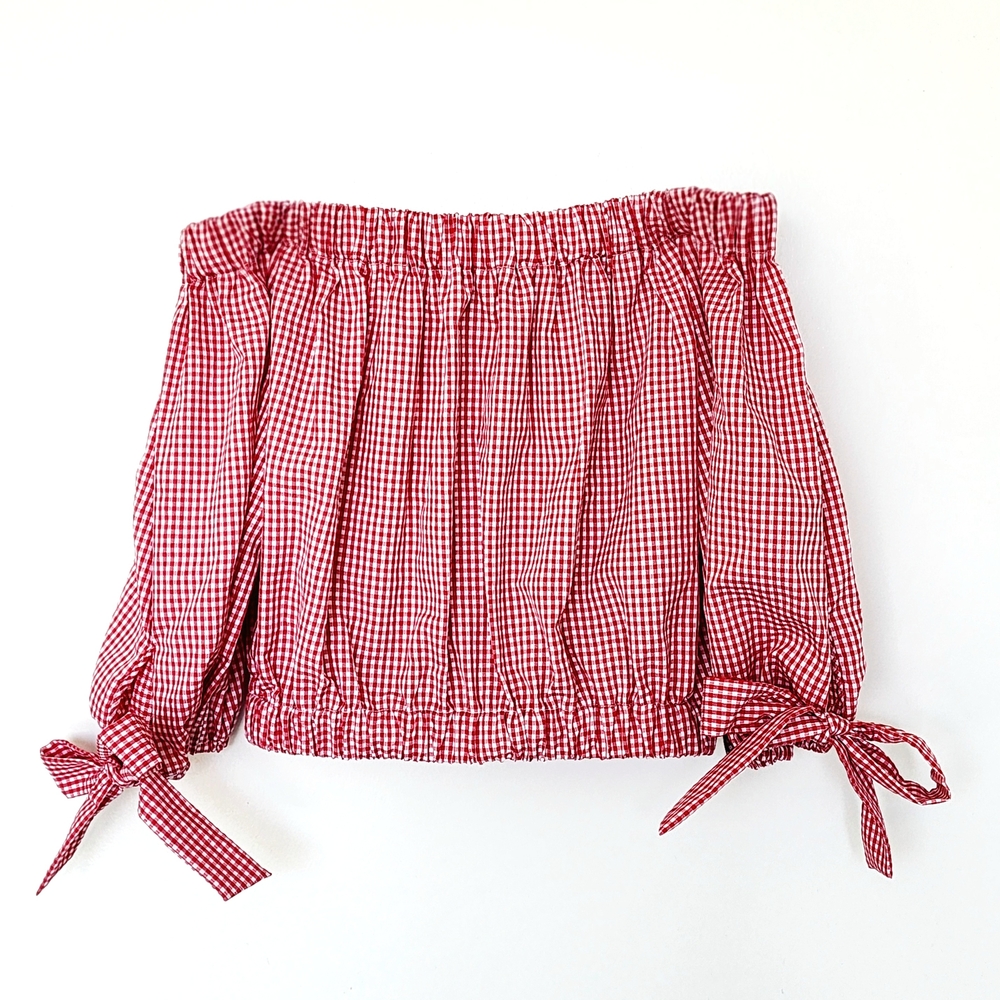Zara Off Shoulder Red & White Gingham Top Size XS NEW